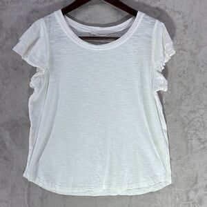 Jane and Delancey White Ruffled Short Sleeve Women's Top Size L